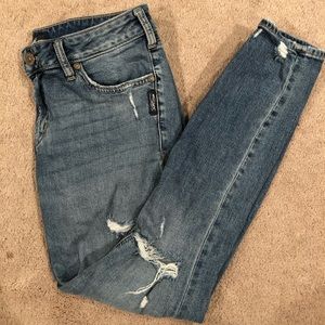 Silver skinny jeans with destruction